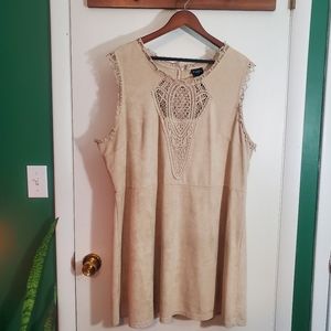 Tan Bohemian Suede Crochet Tank Top Dress